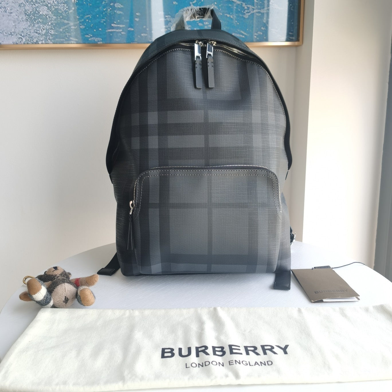 Burberry Charcoal Check Backpack - Designer Grey & Black Plaid Bag