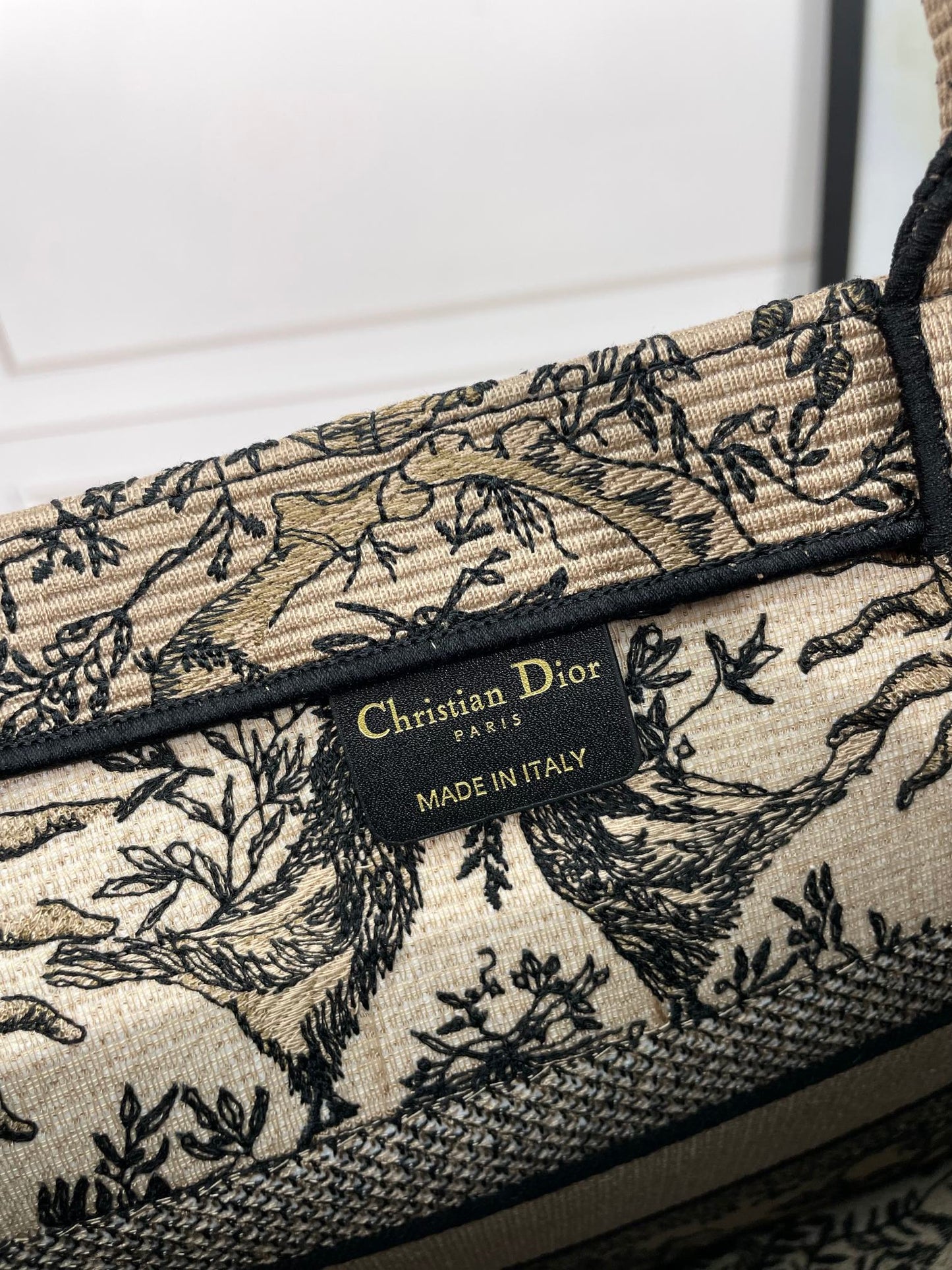 Christian Dior Large Book Tote Beige & Black Celestial Sun Embroidered Canvas Bag