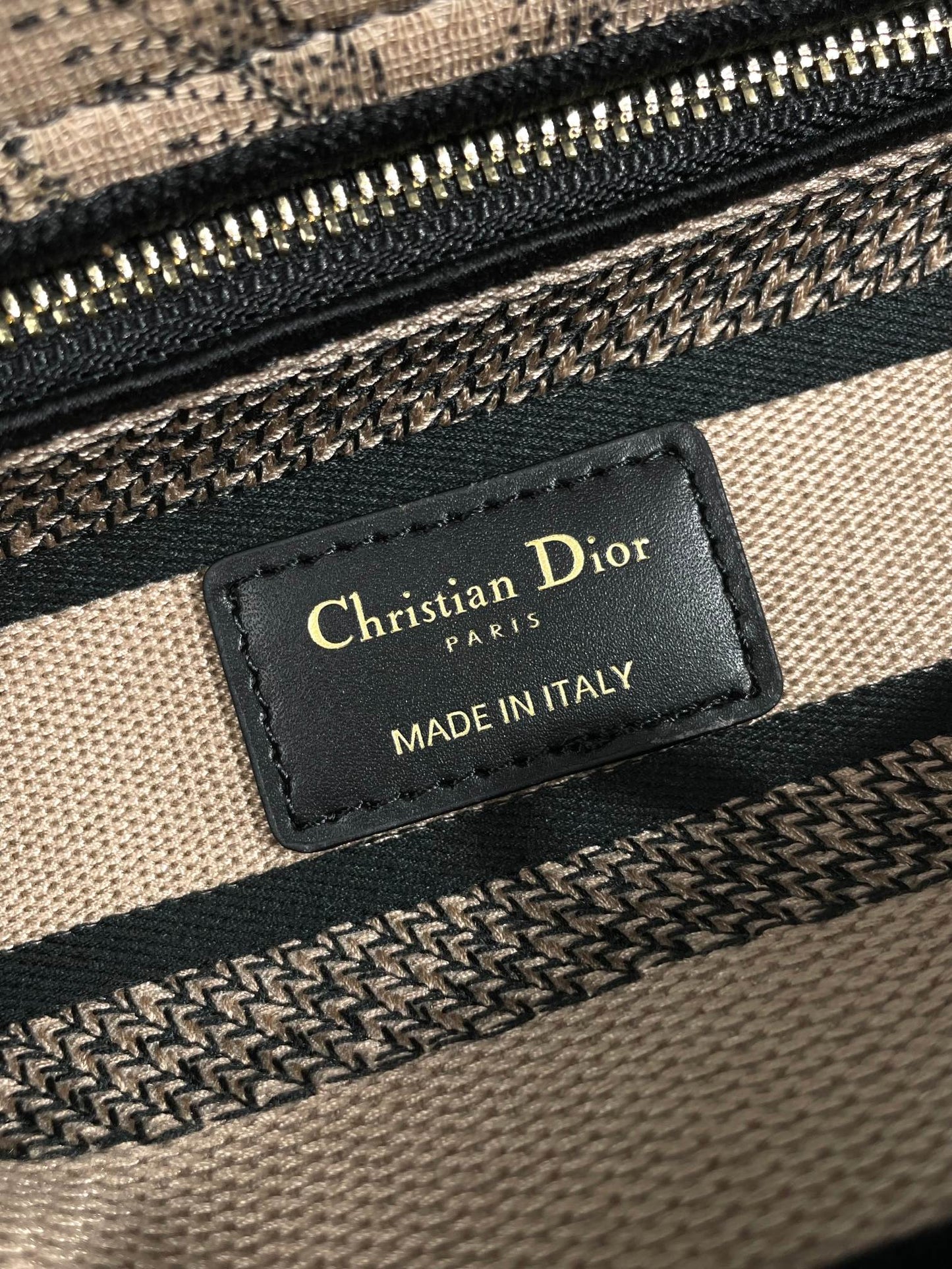 Christian Dior Medium Lady D-Lite Bag Embroidered Sun Motif Beige & Black Canvas