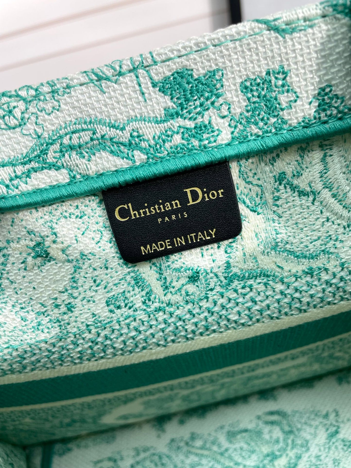 Christian Dior Green Toile de Jouy Embroidered Book Tote Bag