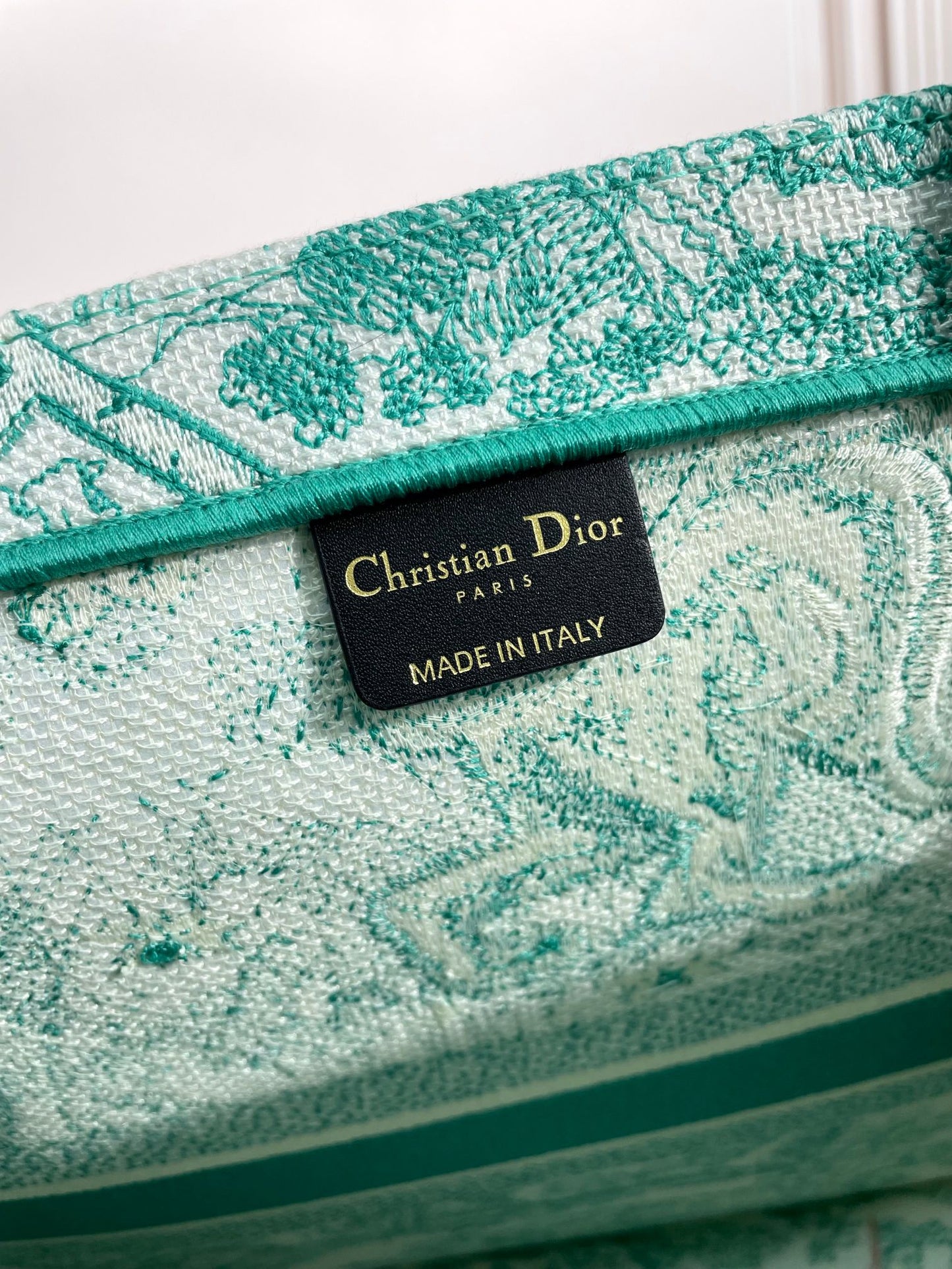 Christian Dior Large Book Tote Green Toile de Jouy Embroidered Canvas Bag