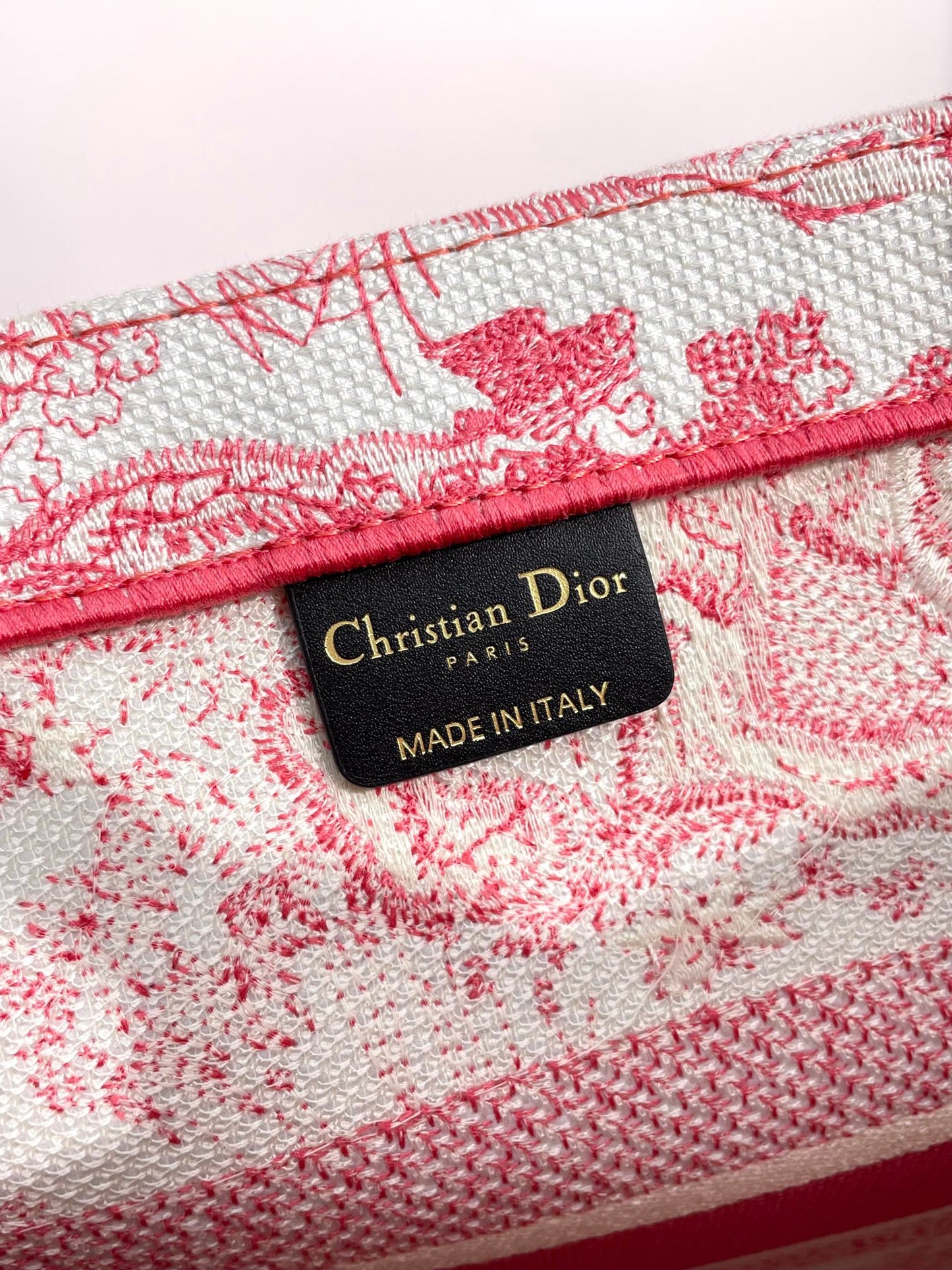 Christian Dior Medium Book Tote - Red Toile de Jouy Embroidery