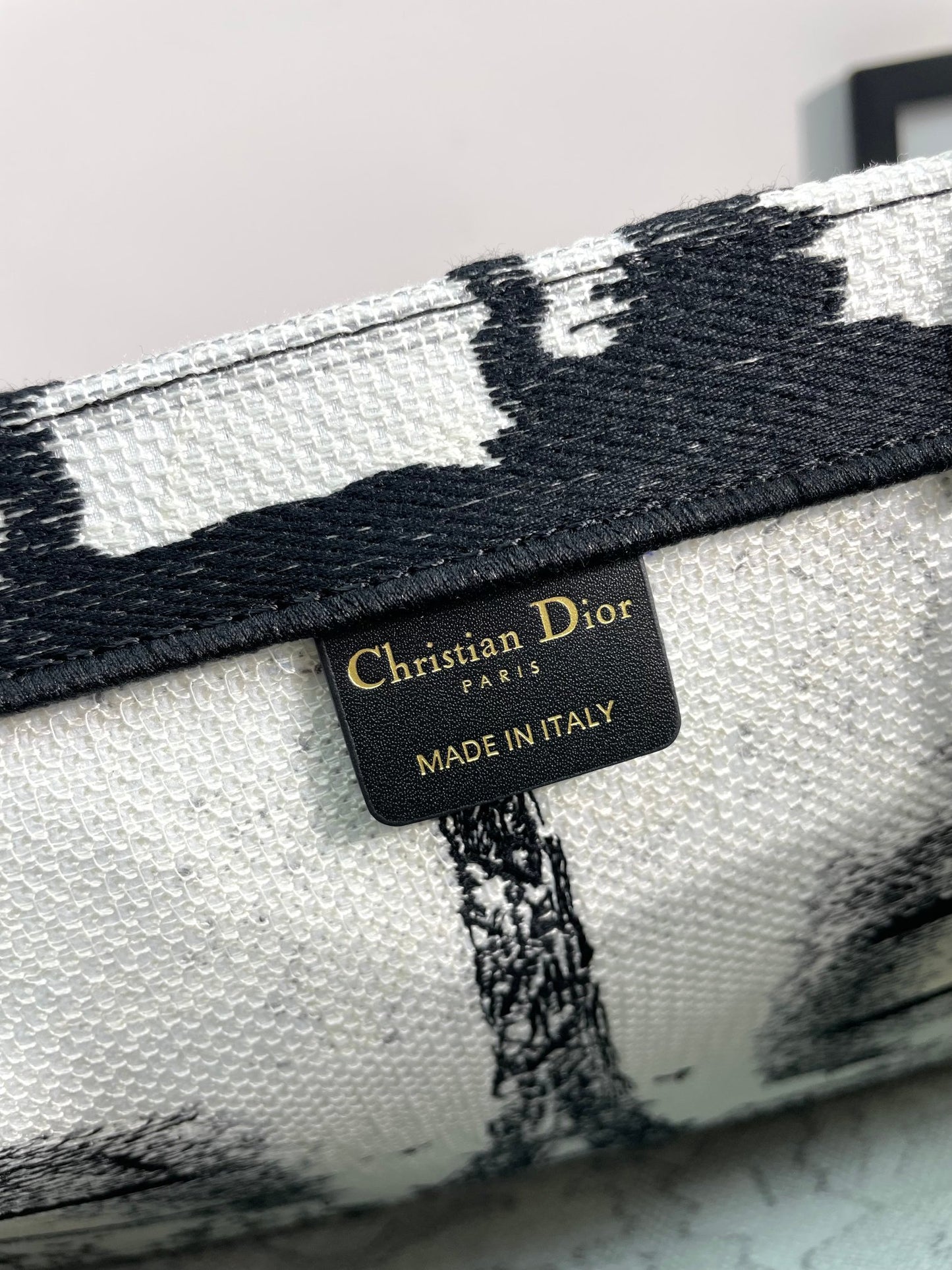 Christian Dior Book Tote Eiffel Tower Print Black and White Canvas Handbag