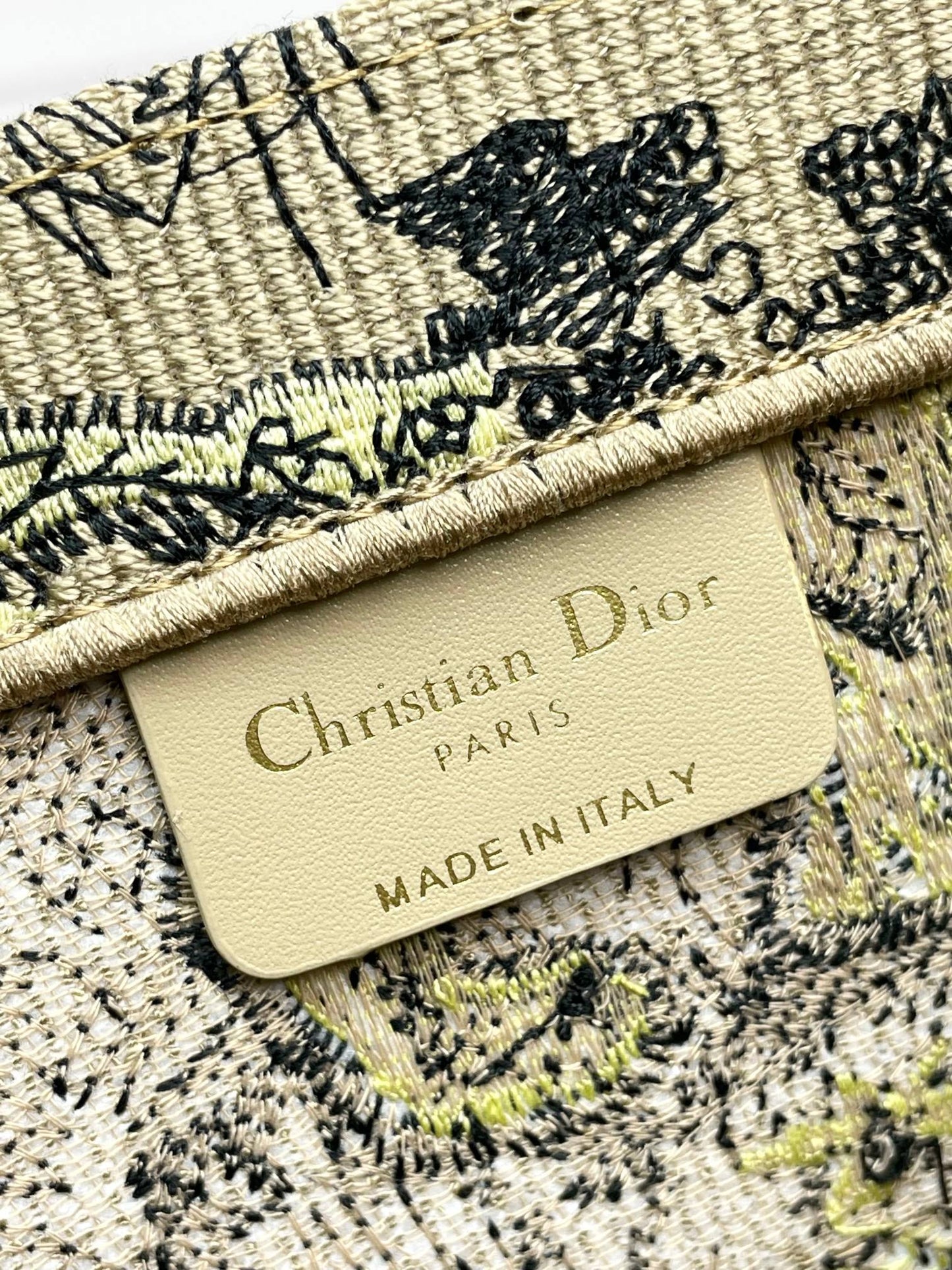 Christian Dior Medium Book Tote Lime Green Toile de Jouy Sauvage Embroidery