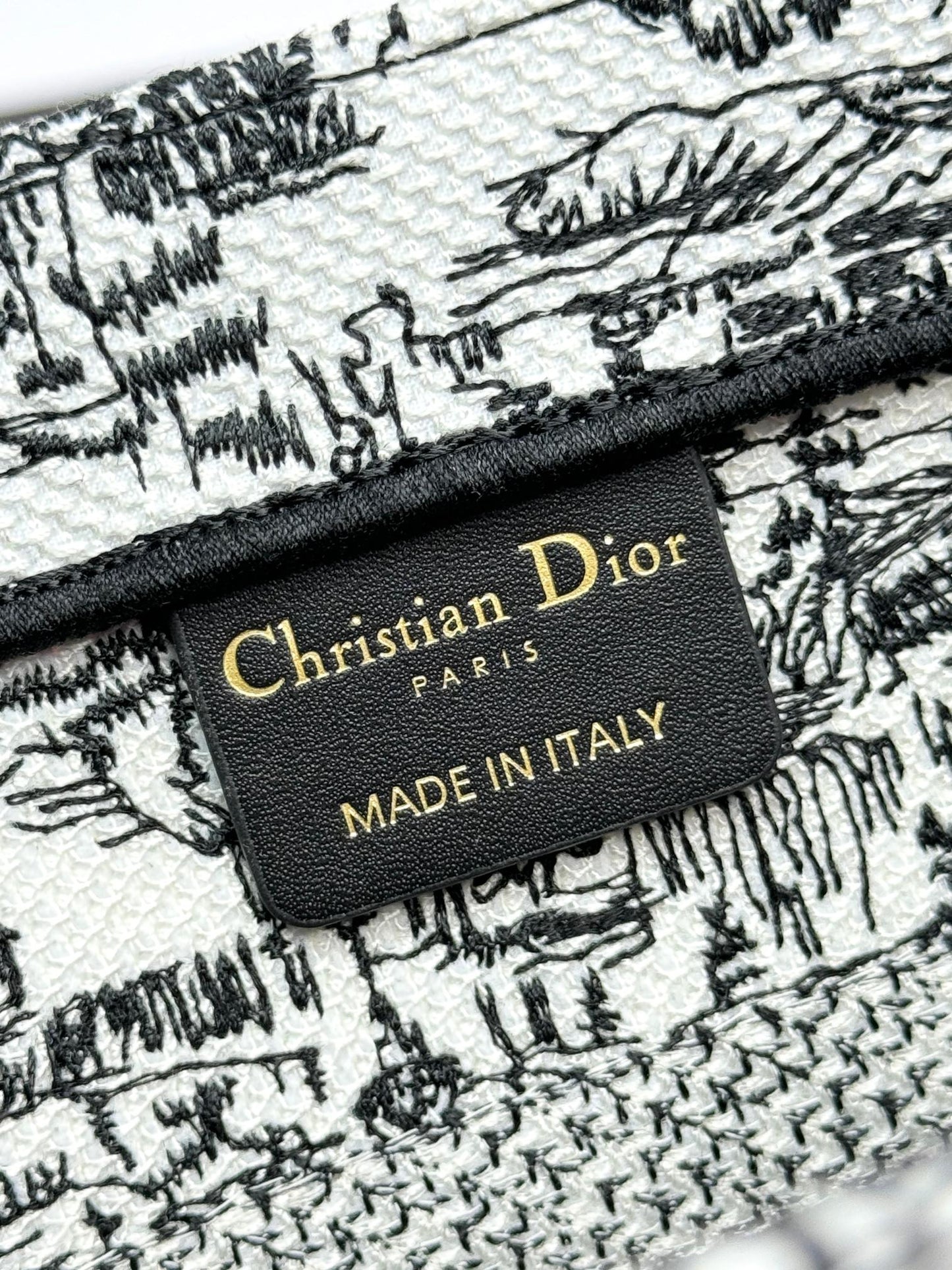Christian Dior Toile de Jouy Book Tote Bag - Black and White Embroidered Canvas