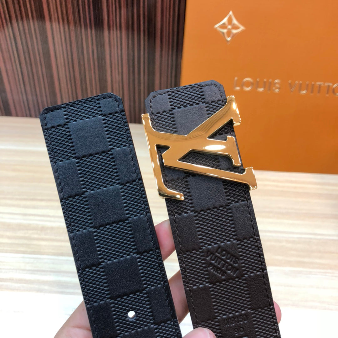 Louis Vuitton Men's LV Initiales 40mm Belt, Damier Infini Leather, Ebene Brown with Gold Buckle