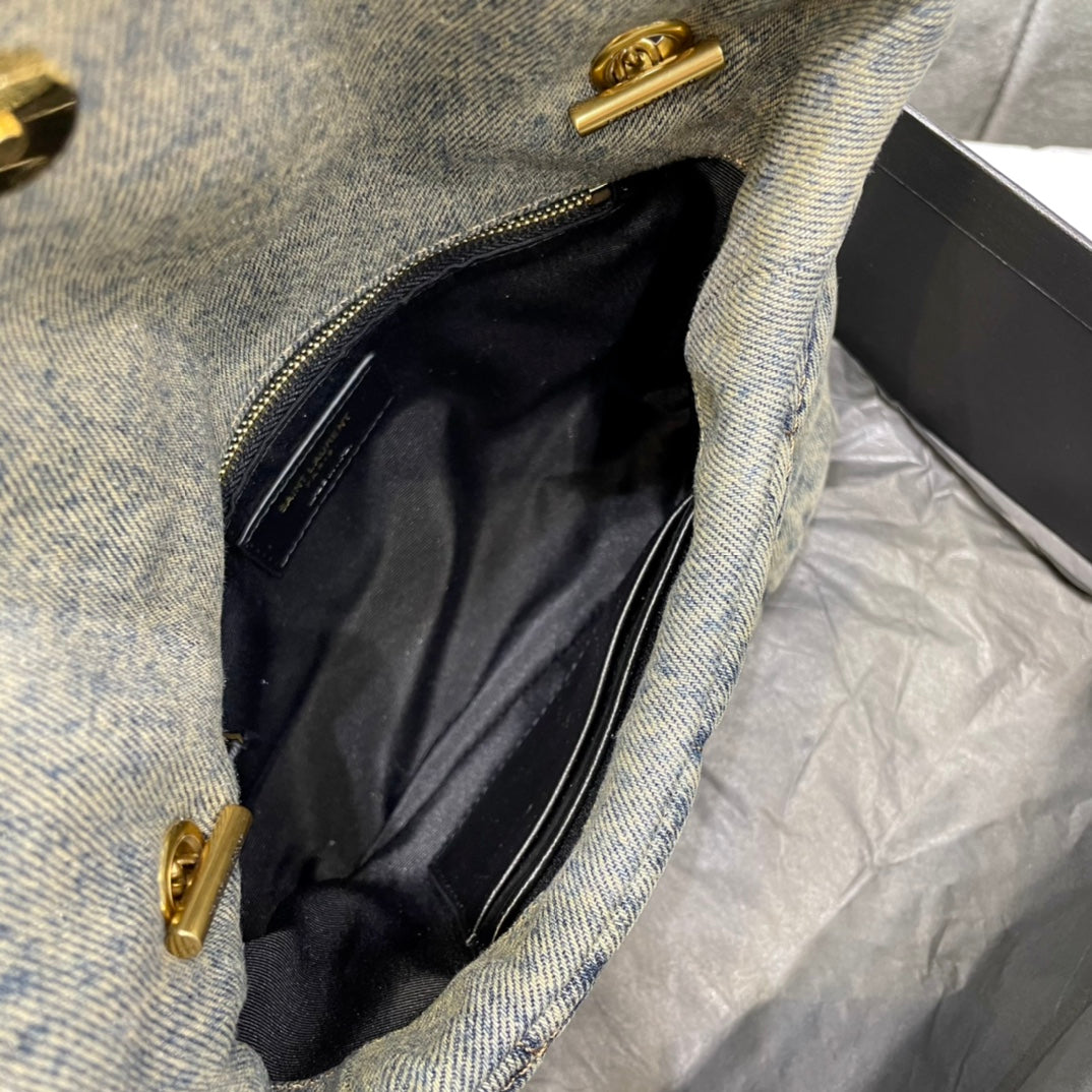 Saint Laurent (YSL) Small Loulou Denim Shoulder Bag with Gold-Tone Hardware