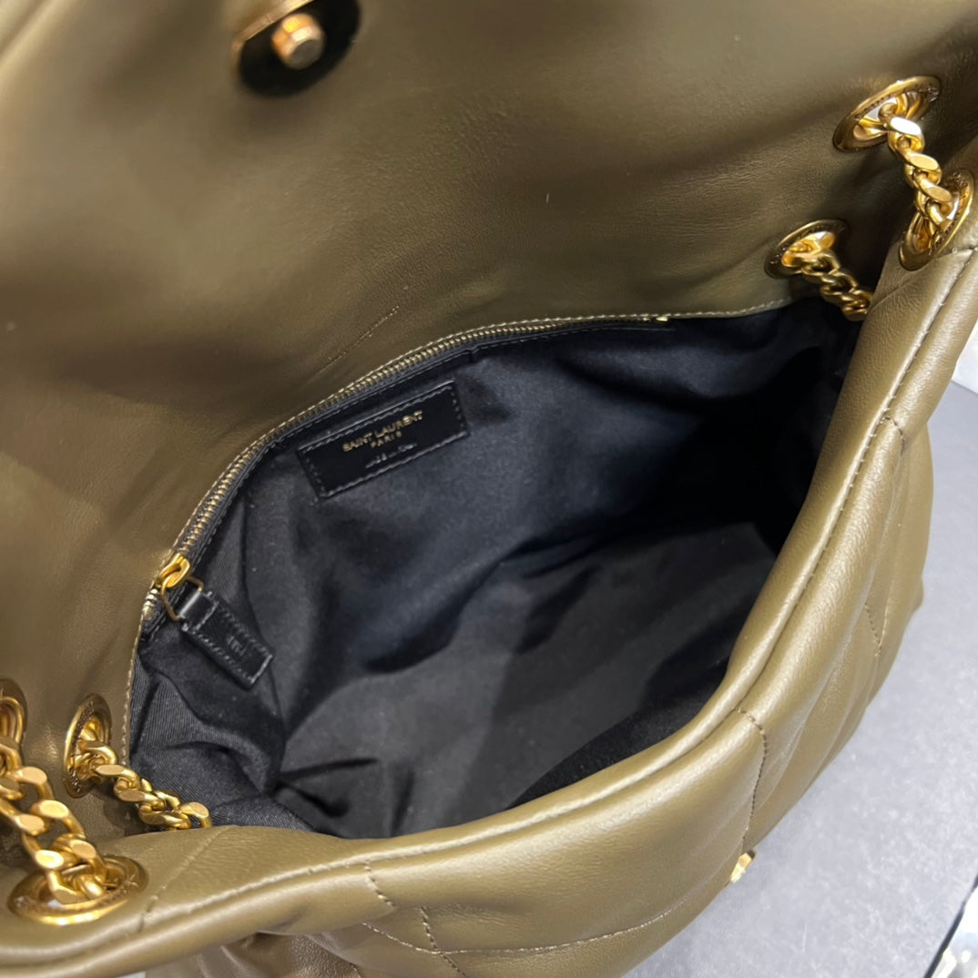 Saint Laurent Small Loulou Puffer Bag in Quilted Lambskin - Olive Green with Gold Hardware