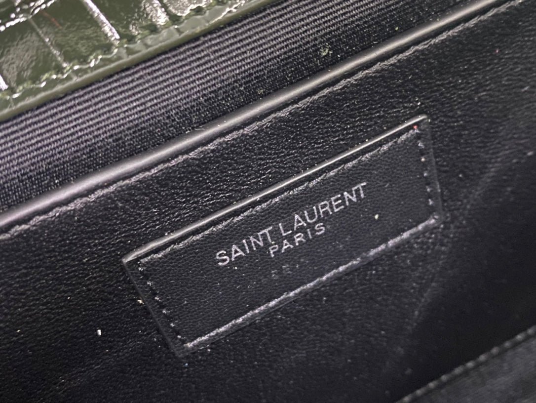 Saint Laurent Kate Medium Tassel Chain Bag in Crocodile-Embossed Leather - Dark Green