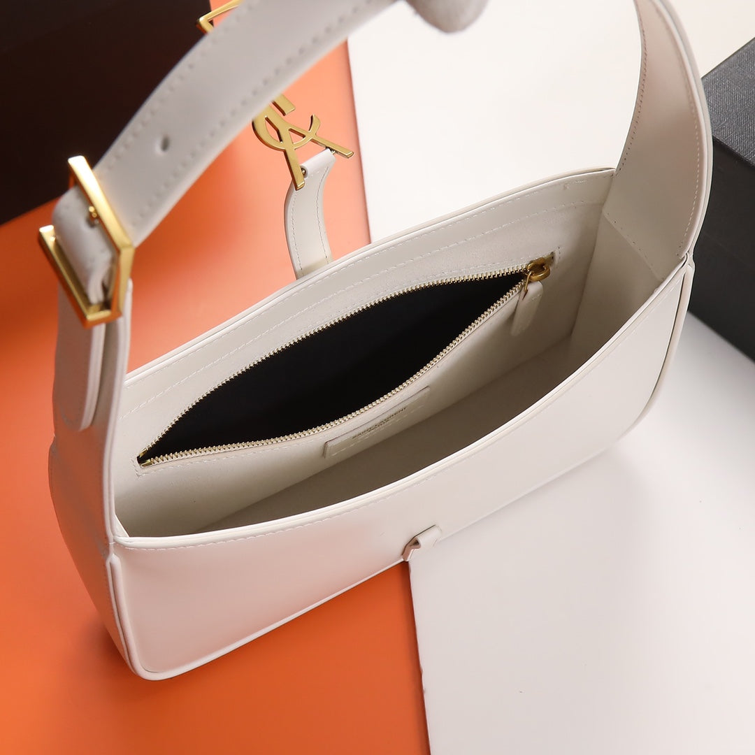 Saint Laurent Le 5 à 7 Small Hobo Bag in Smooth White Leather