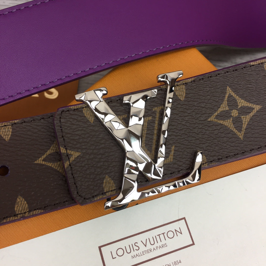 Louis Vuitton Monogram Canvas Belt with Silver-Tone LV Initials Buckle, Brown and Purple