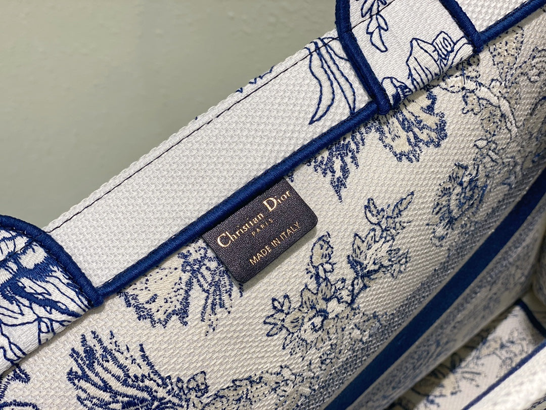 Christian Dior Medium Book Tote - Blue Toile de Jouy Embroidery