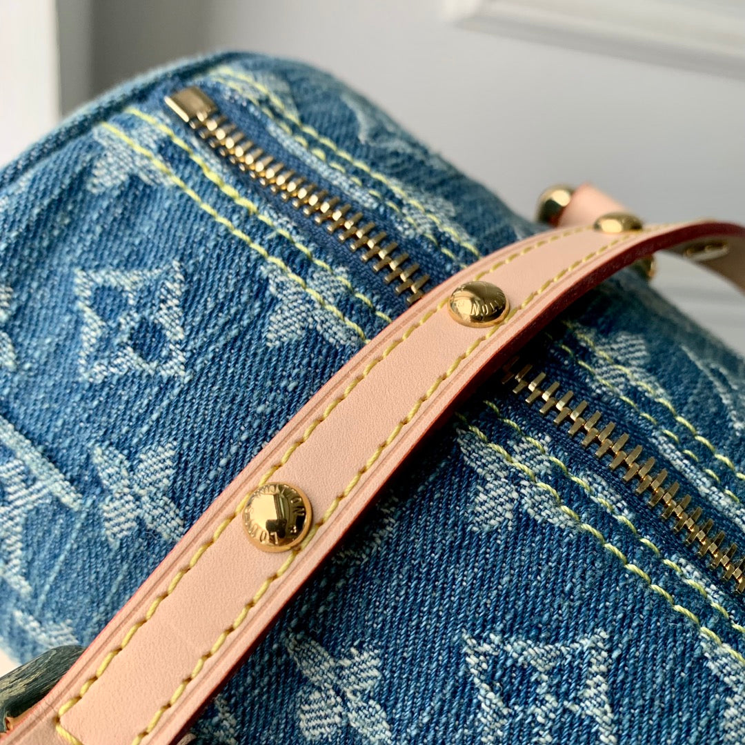 Louis Vuitton Papillon Monogram Denim Shoulder Bag - Blue