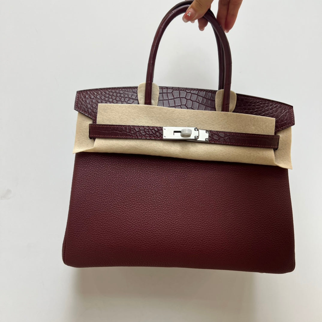 Luxury Navy Blue & Black Crocodile Texture Top Handle Handbag for Women