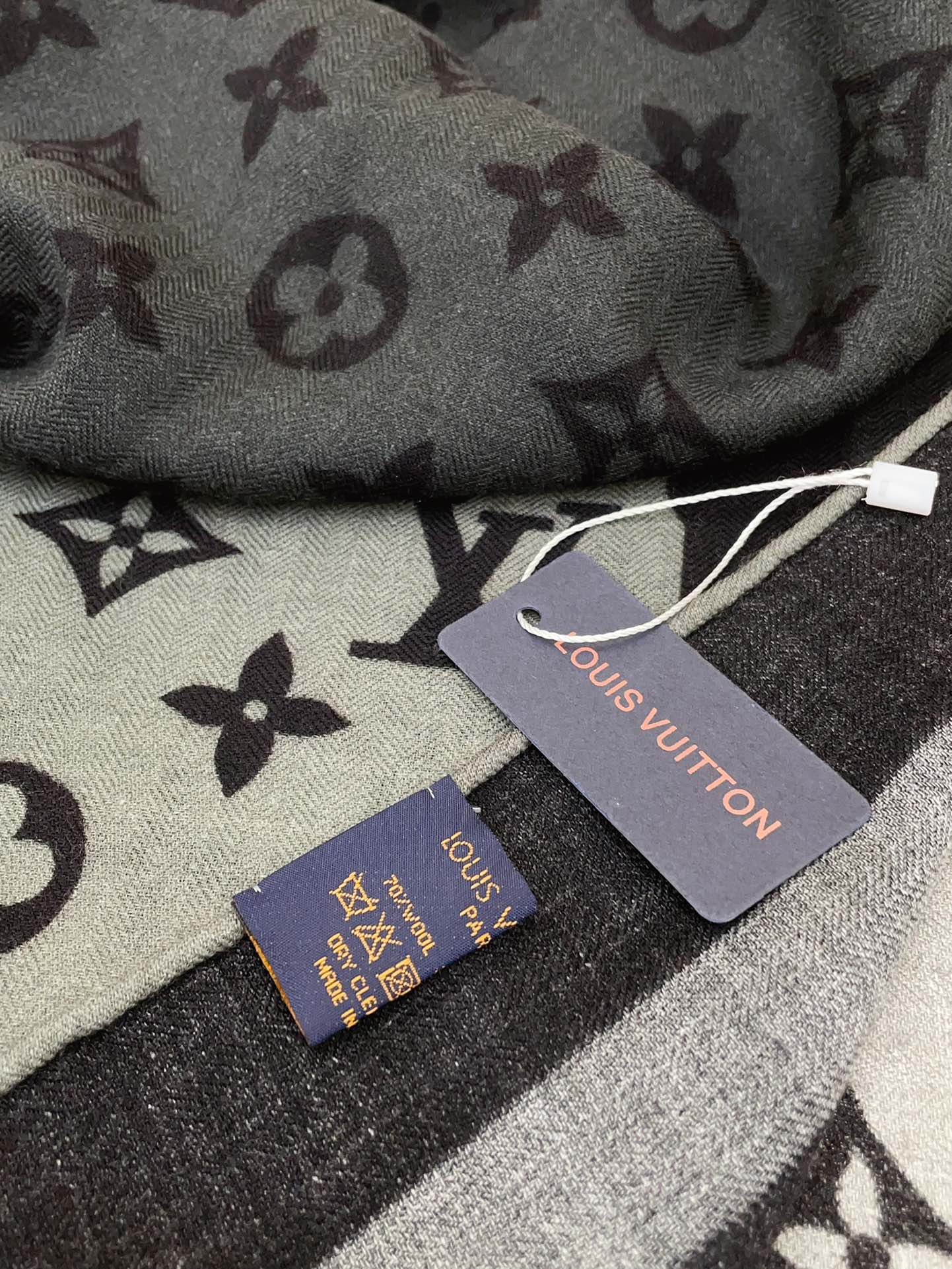 Elegant Monogram Oversized Shawl Scarf for Women - Anthracite Gray & Black Designer Style Wrap