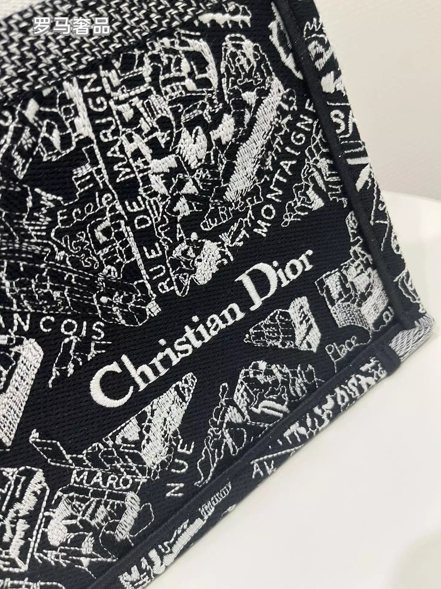 Christian Dior Plan de Paris Book Tote Bag - Black and White Embroidered Canvas