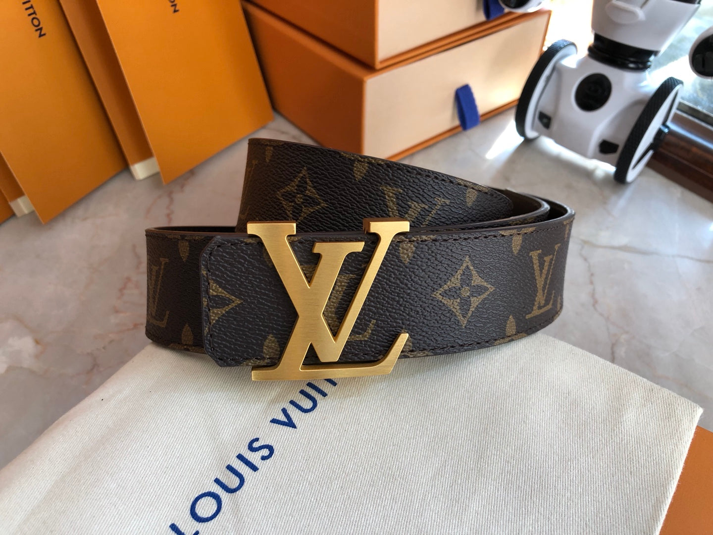 Louis Vuitton LV Initiales Belt in Monogram Canvas with Gold-Tone Buckle