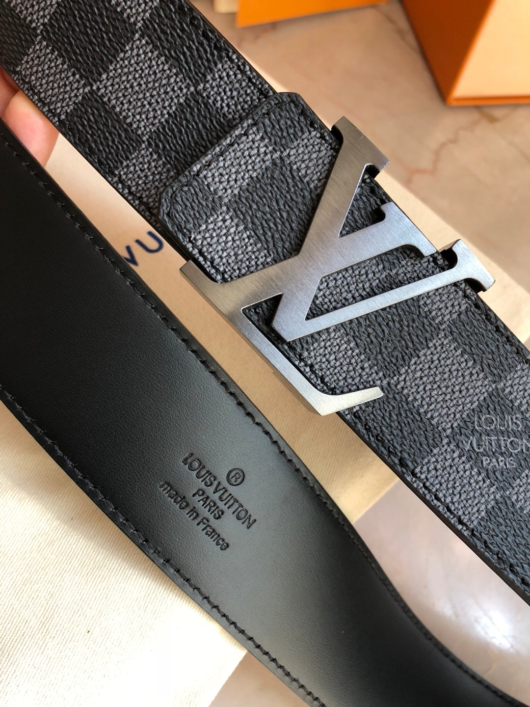 Louis Vuitton LV Initiales 40mm Reversible Belt - Damier Graphite Canvas with Matte Black Buckle, Men's Designer Accessory