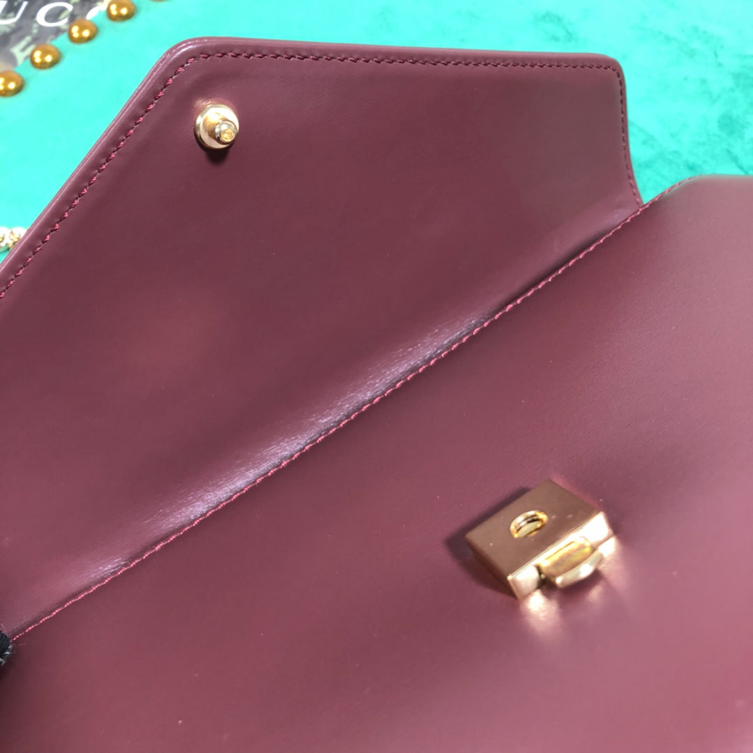 Gucci Rajah Medium Burgundy Leather Shoulder Bag with Tiger Head