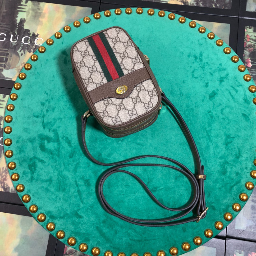 Gucci Ophidia GG Supreme Mini Bag - Beige/Ebony Canvas with Web Stripe