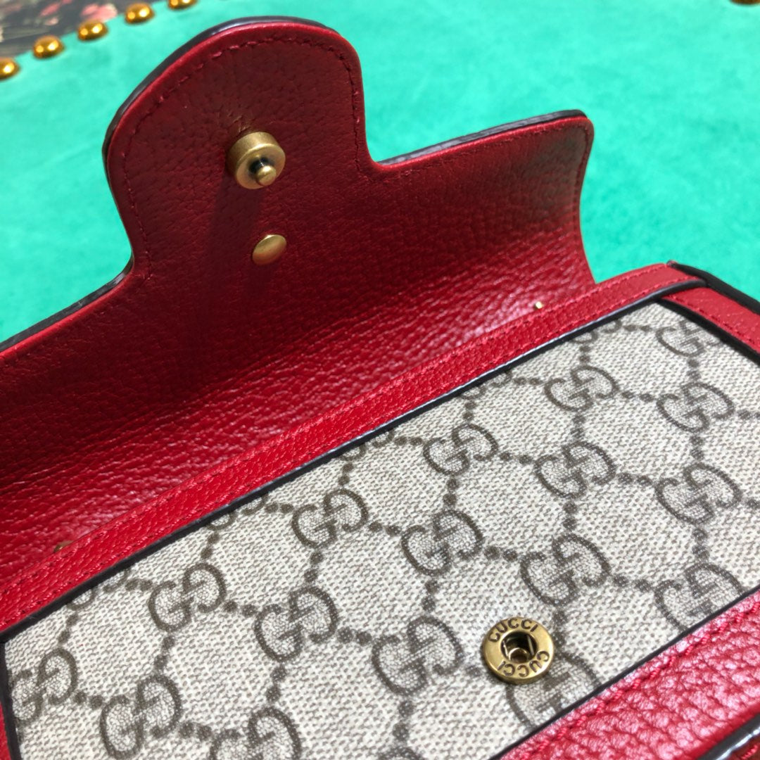 Gucci GG Marmont Small Shoulder Bag in GG Supreme Canvas with Red Leather Trim