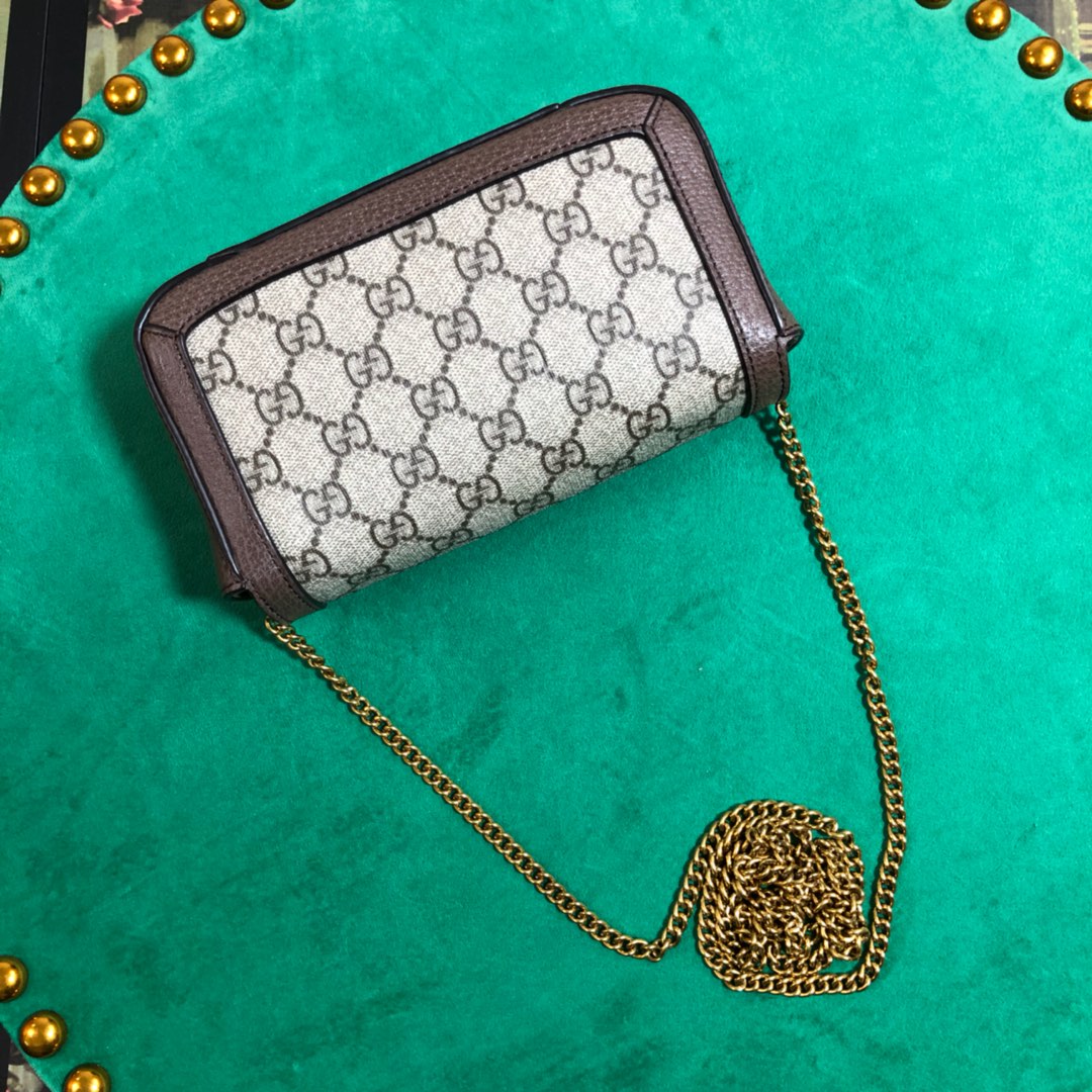 Gucci GG Marmont GG Supreme Mini Bag with Chain - Beige/Ebony