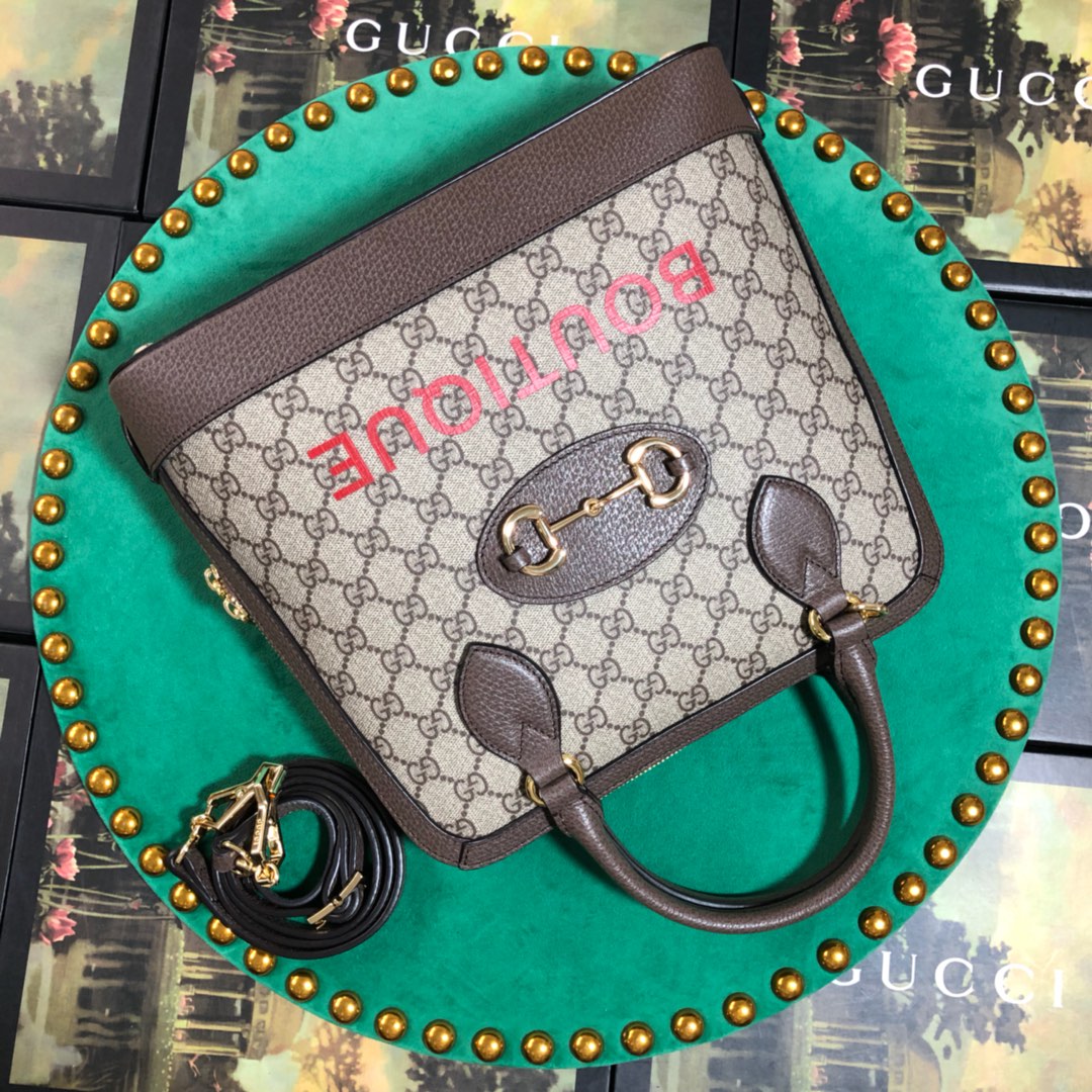 Gucci Horsebit 1955 Small Top Handle Bag GG Supreme Boutique Print Brown