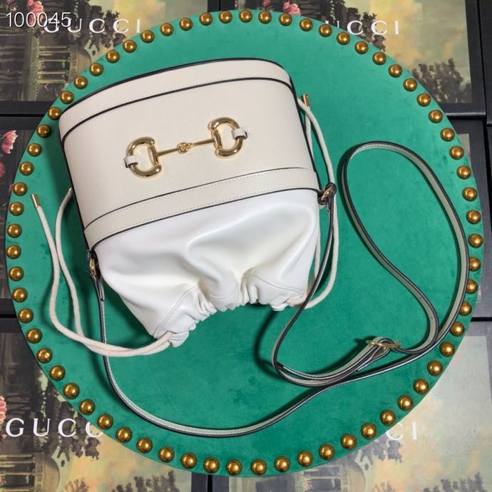 Gucci Horsebit 1955 Small Bucket Bag - White Leather
