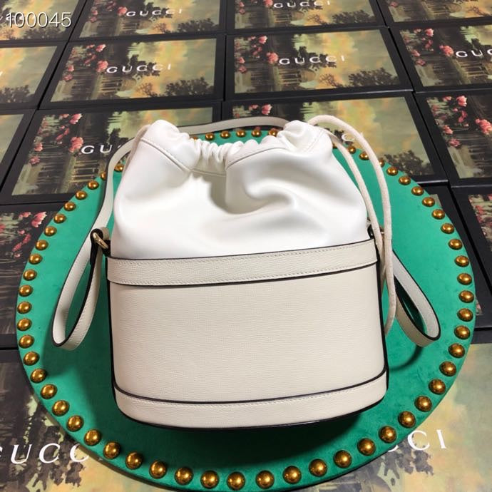 Gucci Horsebit 1955 Small Bucket Bag - White Leather