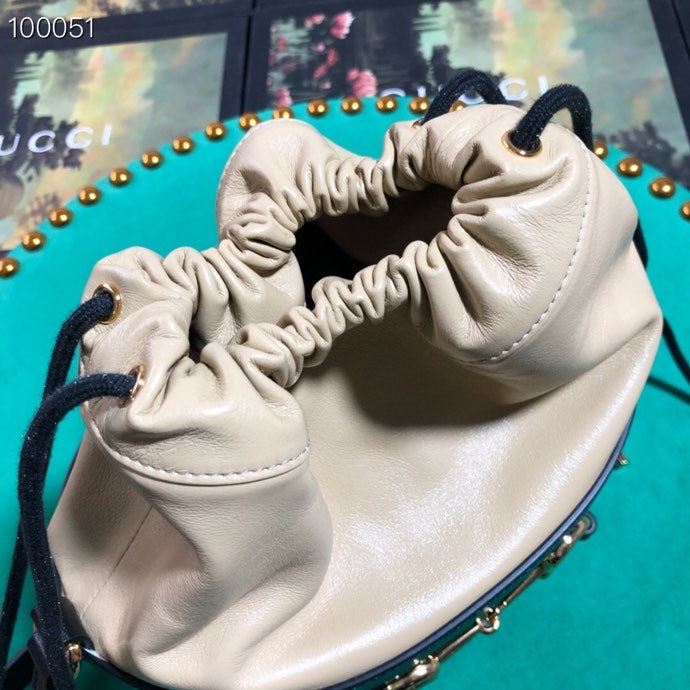 Gucci Horsebit 1955 Small Bucket Bag - Black and Beige Leather