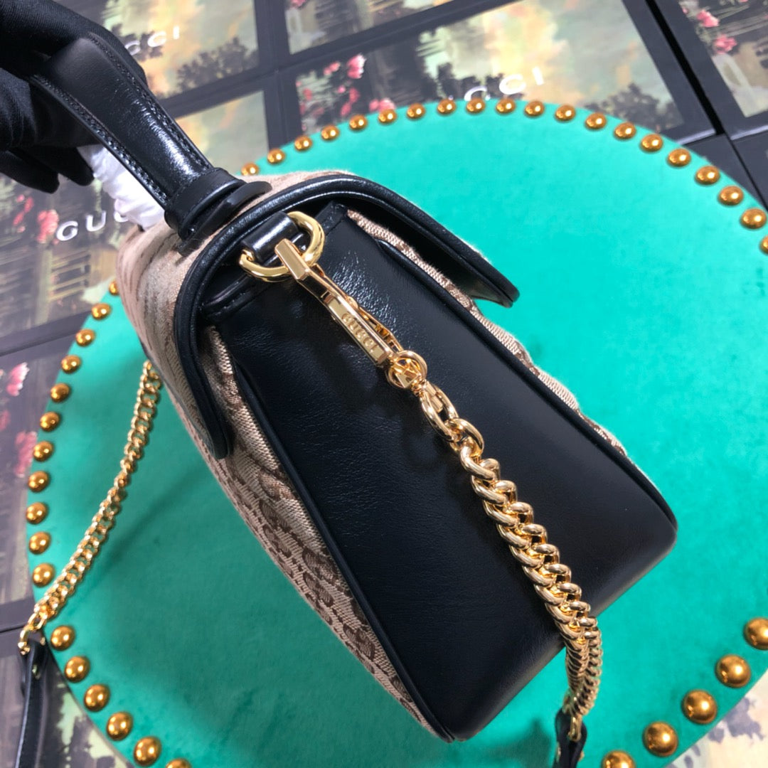 Gucci GG Marmont Small Top Handle Bag GG Supreme Canvas Beige/Ebony