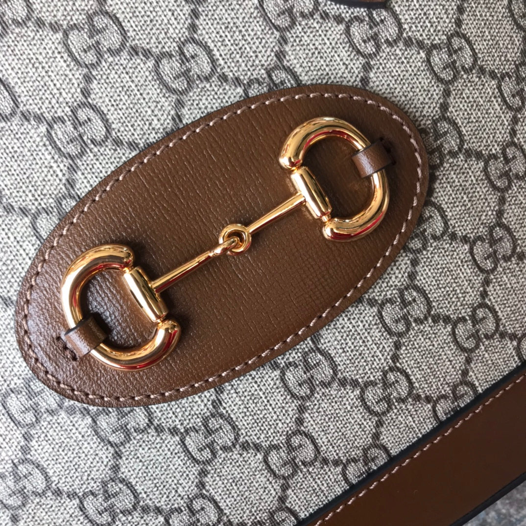 Gucci Horsebit 1955 GG Supreme Small Top Handle Bag - Brown Leather