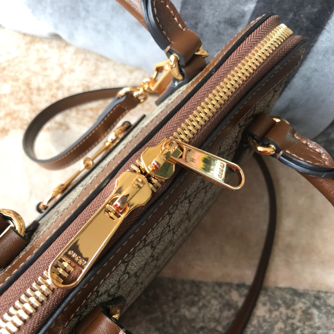 Gucci Horsebit 1955 GG Supreme Small Top Handle Bag - Brown Leather