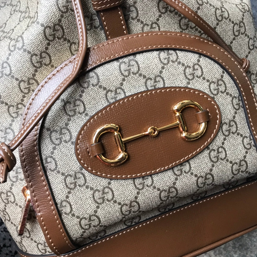 Gucci Horsebit 1955 GG Supreme Canvas Backpack - Brown Leather
