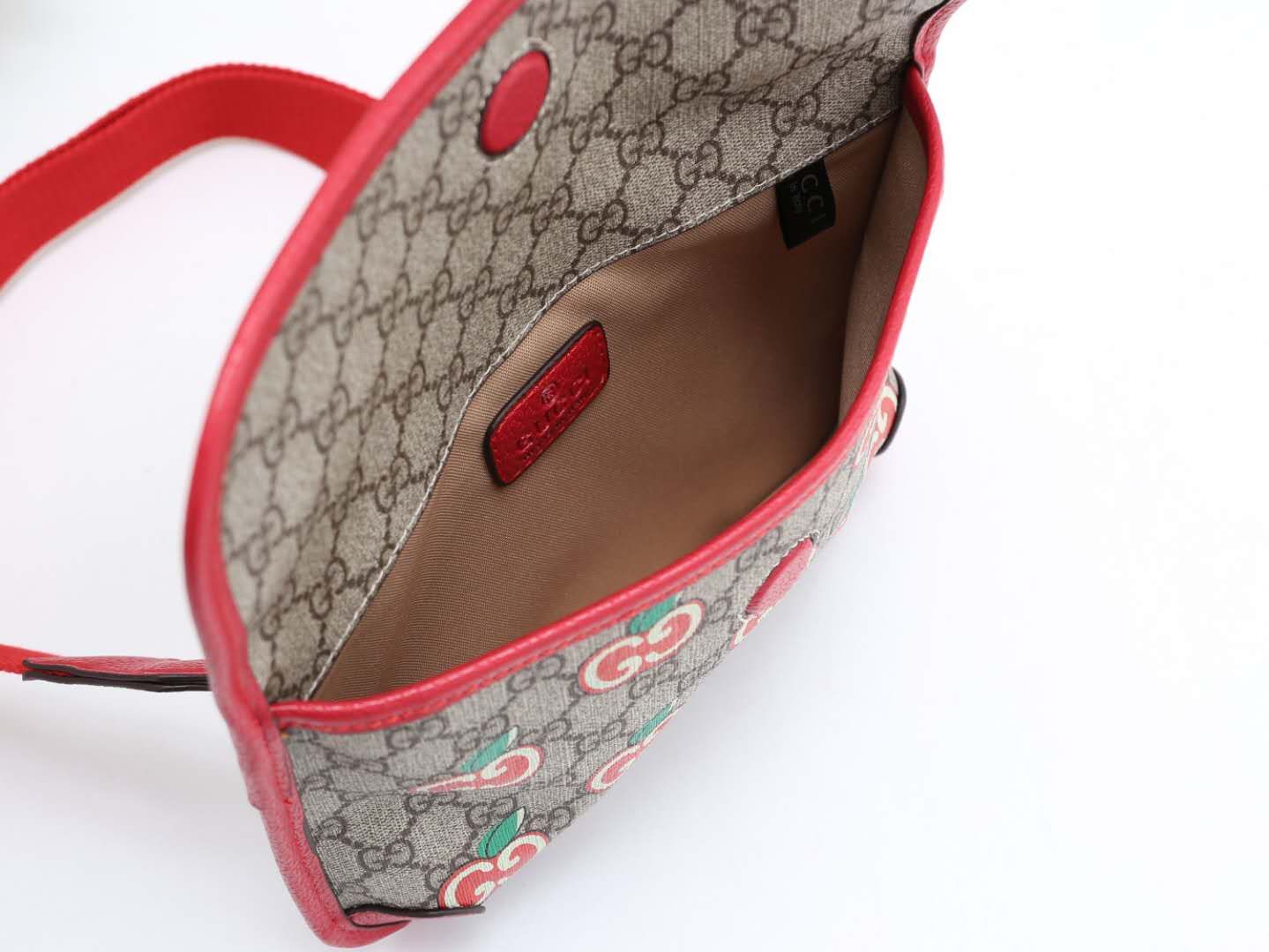 Gucci Kids GG Supreme Apple Print Belt Bag - Beige &amp; Red Canvas