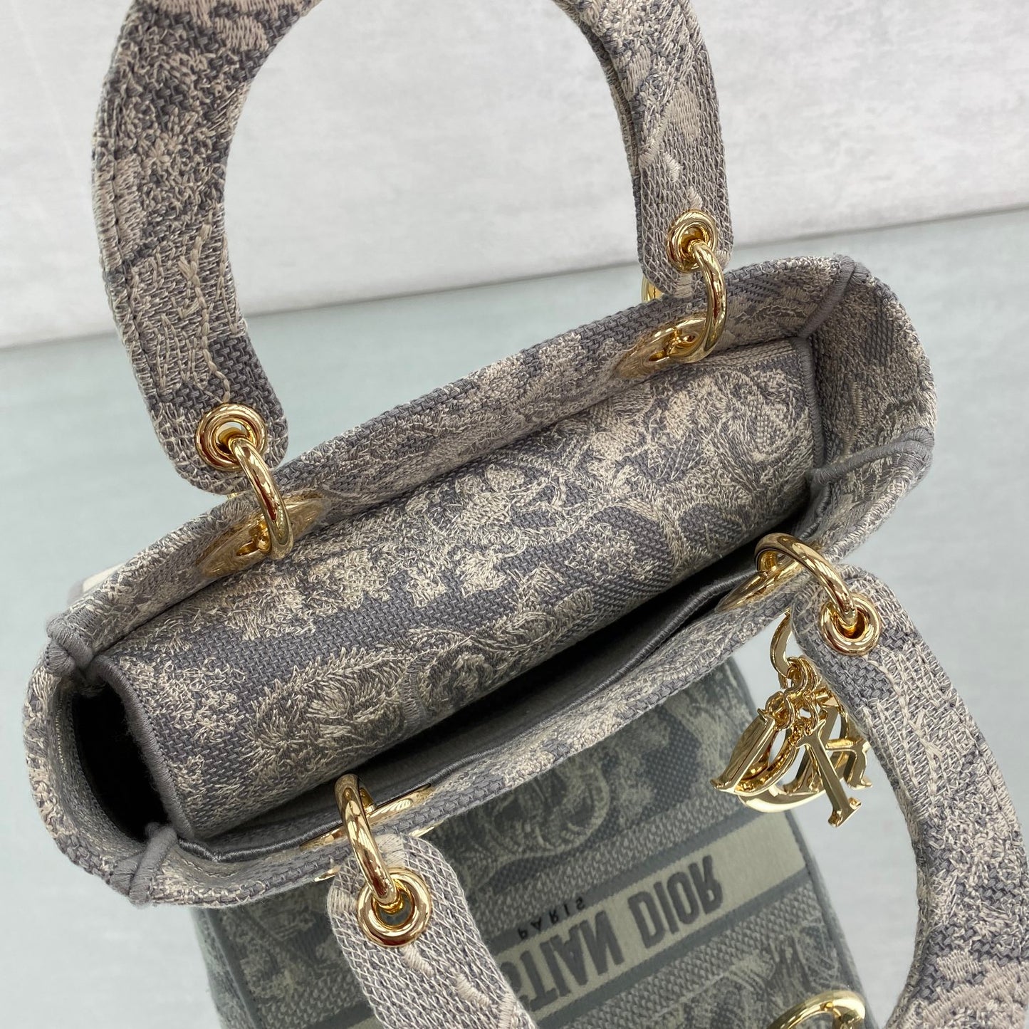 Christian Dior Medium Lady D-Lite Bag - Grey Toile de Jouy Reverse Embroidery