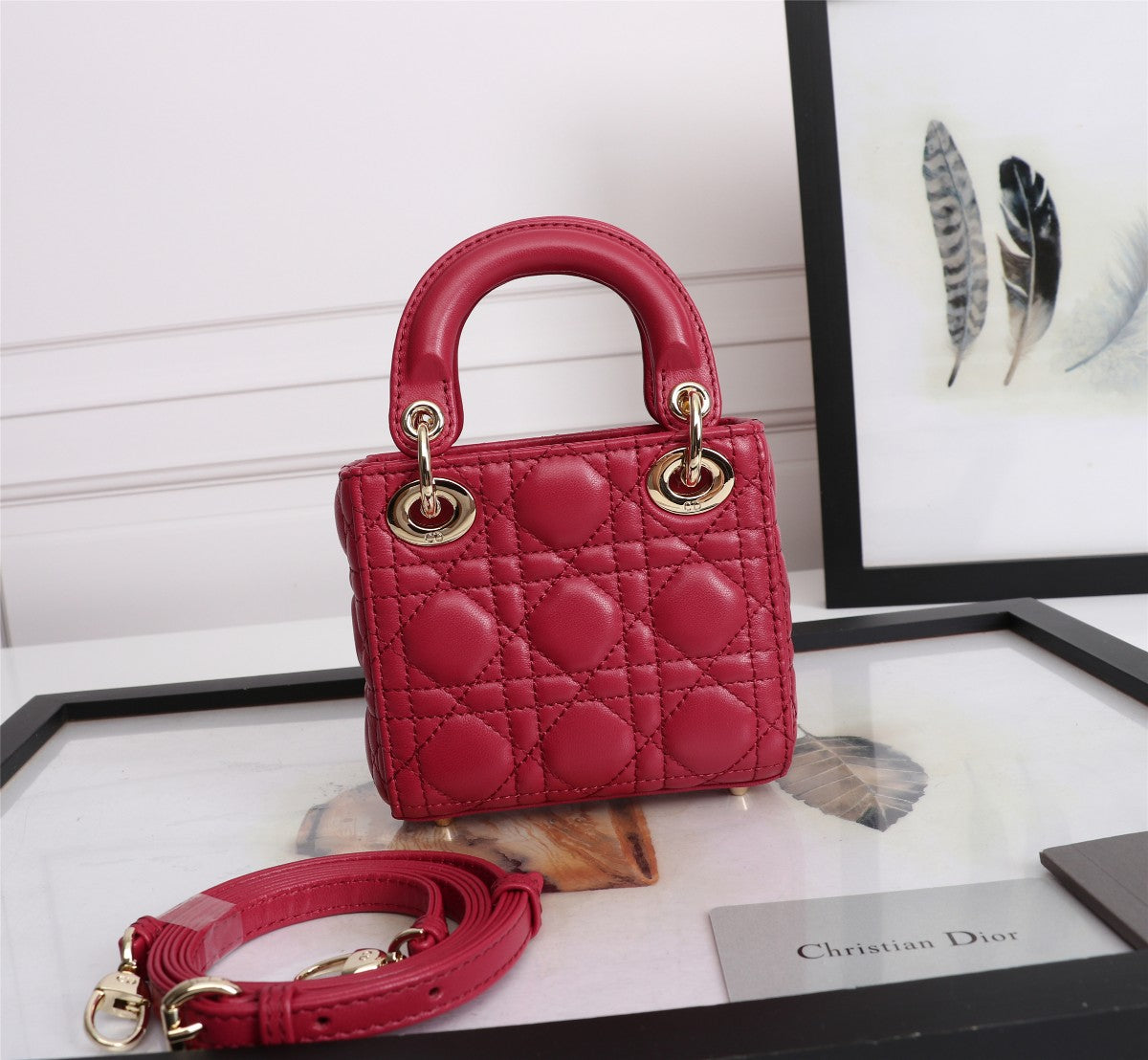 Micro Lady Dior Bag in Cherry Red Cannage Lambskin with Gold-Tone Hardware