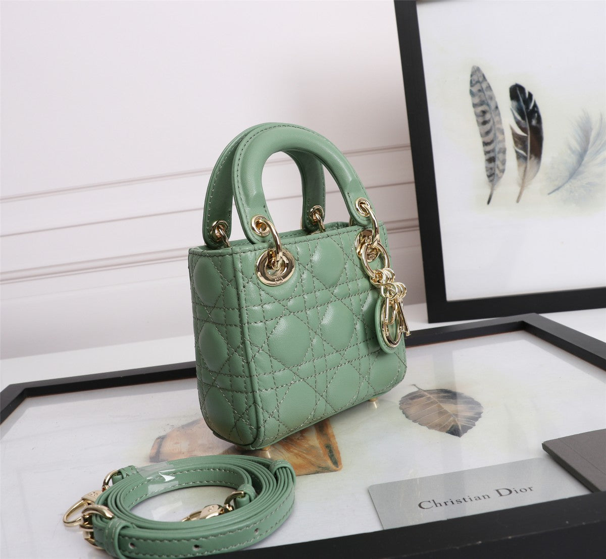 Christian Dior Lady Dior Micro Bag Sage Green Quilted Lambskin