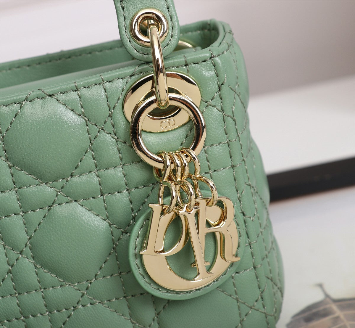 Lady Dior Mini Bag - Mint Green Cannage Lambskin Handbag with Gold-Tone Charms