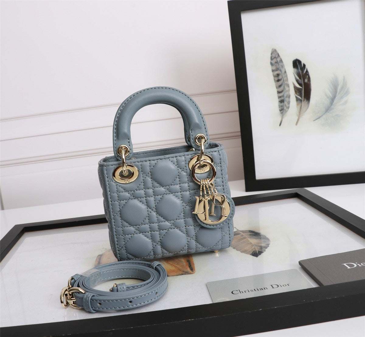 Christian Dior Micro Lady Dior Bag Cloud Blue Cannage Lambskin