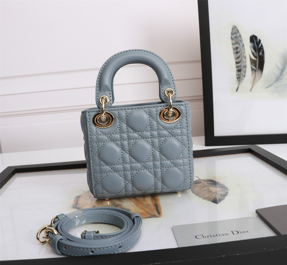 Christian Dior Micro Lady Dior Bag Cloud Blue Cannage Lambskin