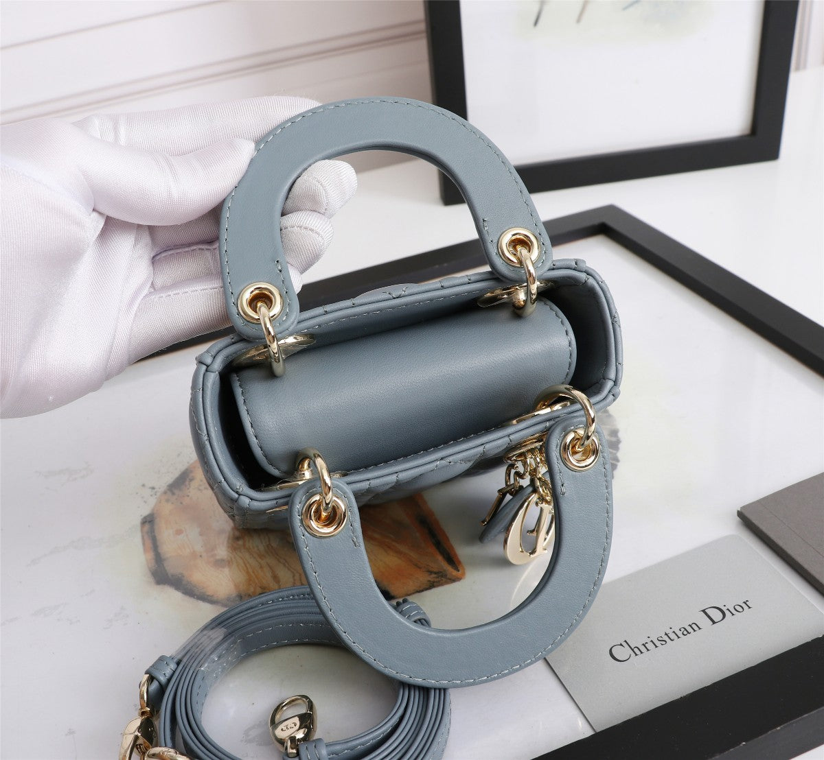 Christian Dior Micro Lady Dior Bag Cloud Blue Cannage Lambskin