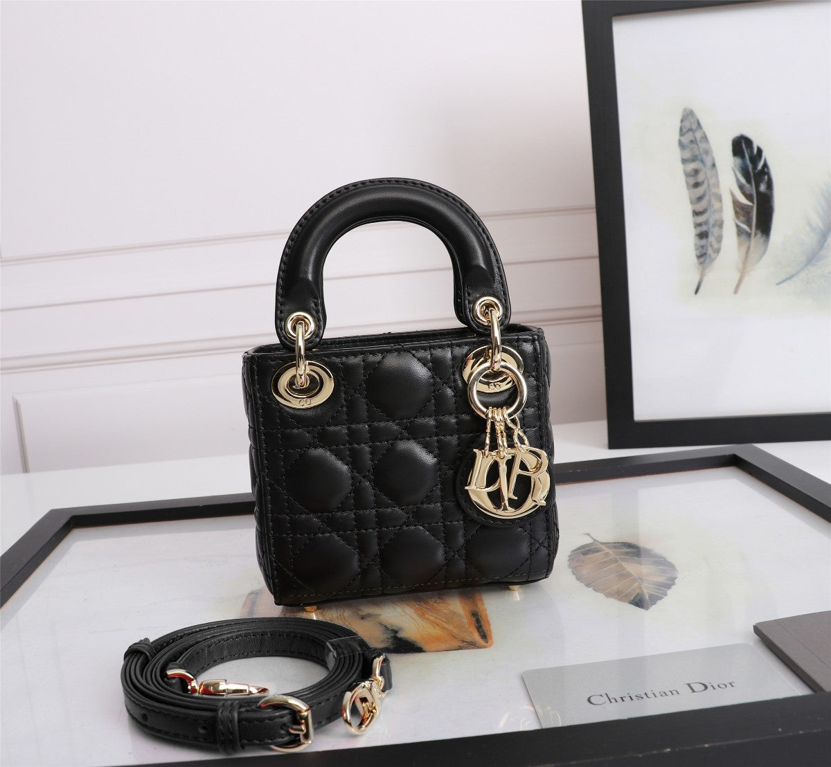 Lady Dior Micro Bag - Black Cannage Lambskin with Gold-Finish Metal
