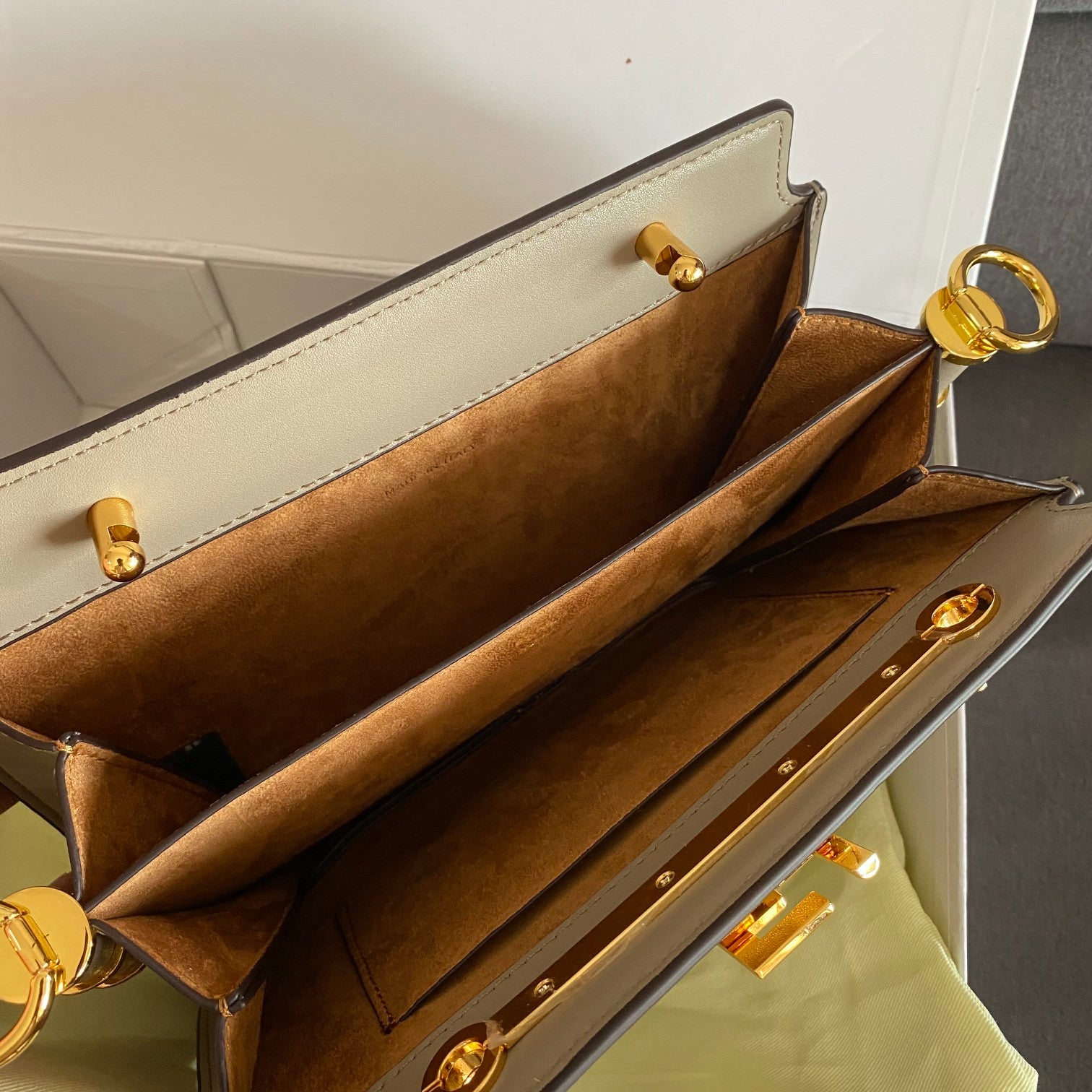 Fendi Grey Leather Shoulder Bag with Gold-Tone Hardware