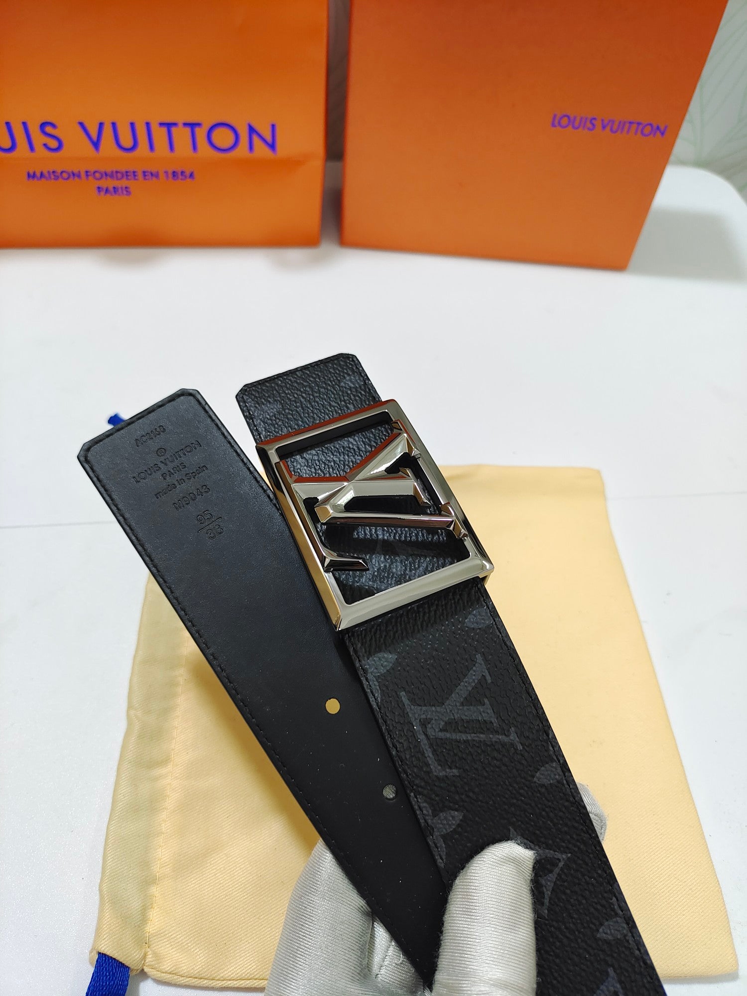 Louis Vuitton LV Initials 40mm Belt, Monogram Eclipse Canvas, Black/Grey with Silver-Tone Buckle