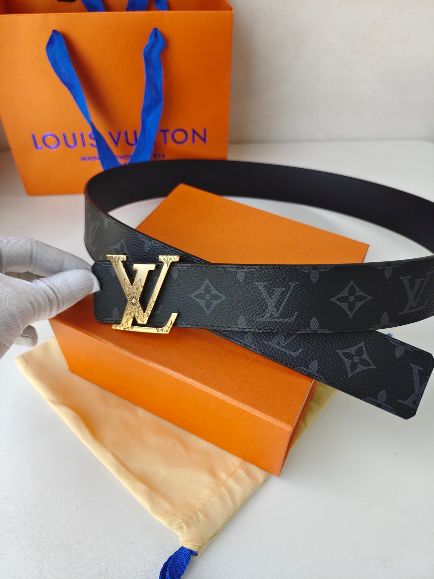 Louis Vuitton LV Initiales 40mm Belt Monogram Eclipse Canvas with Gold-Tone Buckle
