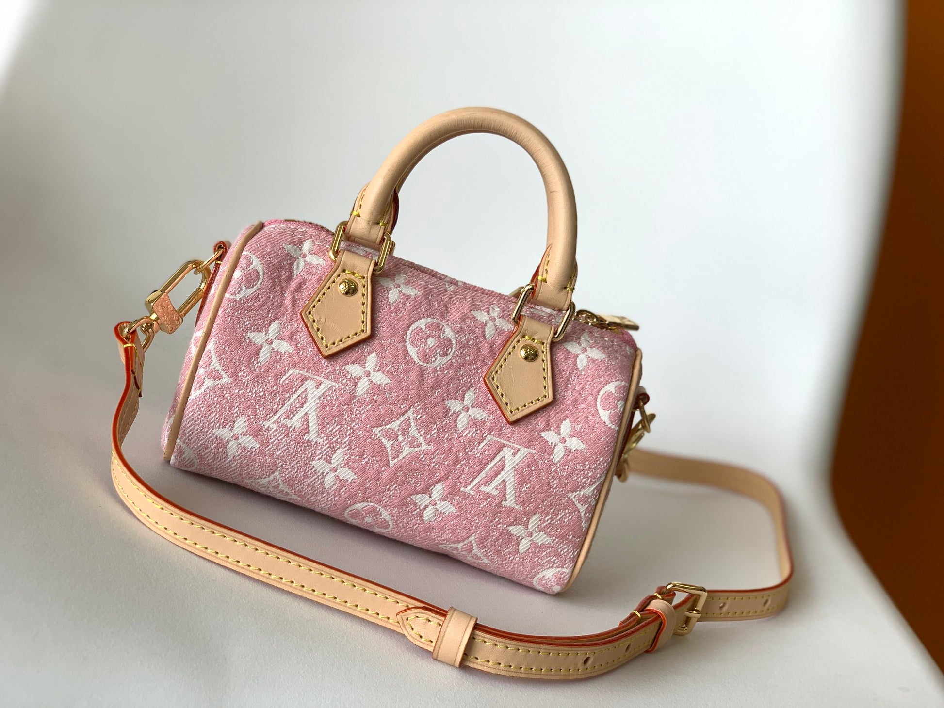 Louis Vuitton Nano Speedy Pink Monogram Denim Handbag