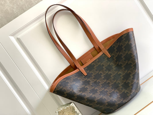 Celine Triomphe Canvas Large Cabas Tote Bag - Tan/Brown