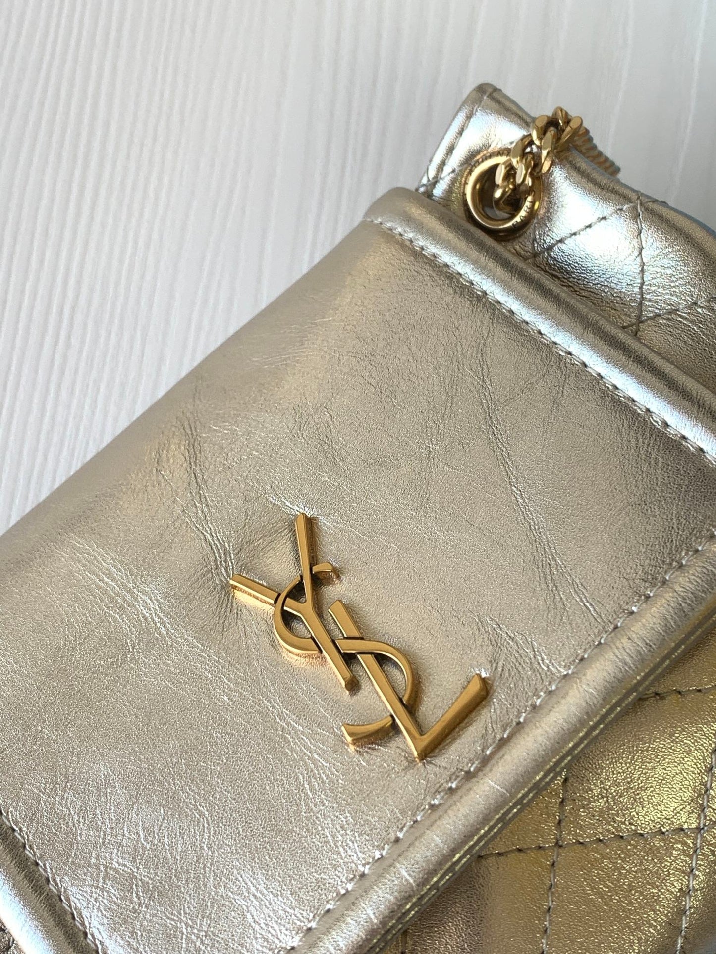 Saint Laurent Niki Baby Metallic Crinkled Leather Shoulder Bag - Silver