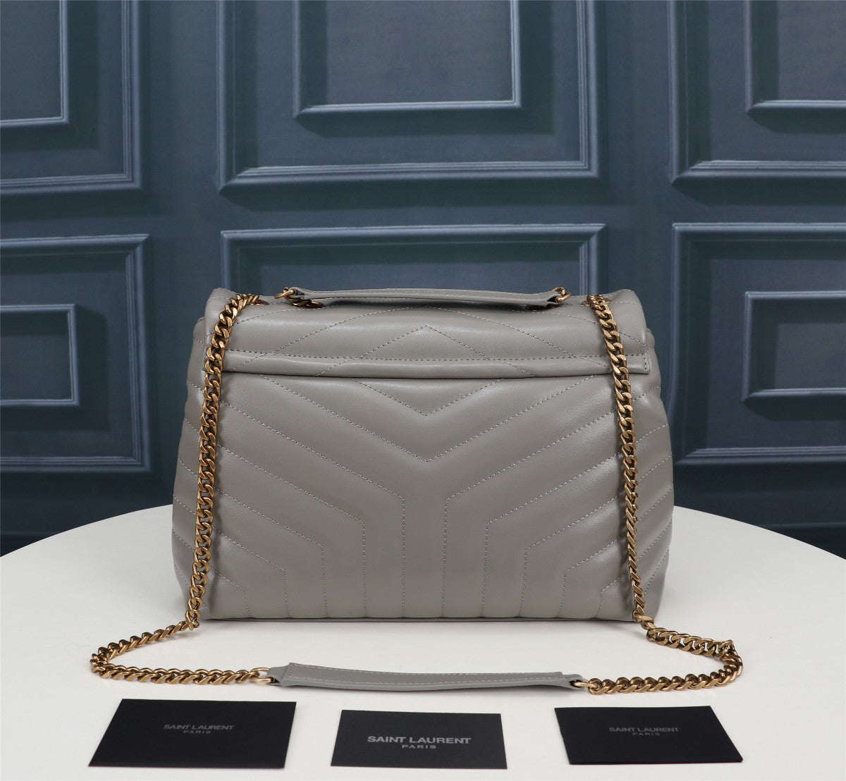Saint Laurent Small Loulou Quilted Leather Shoulder Bag - Grey with Gold Hardware